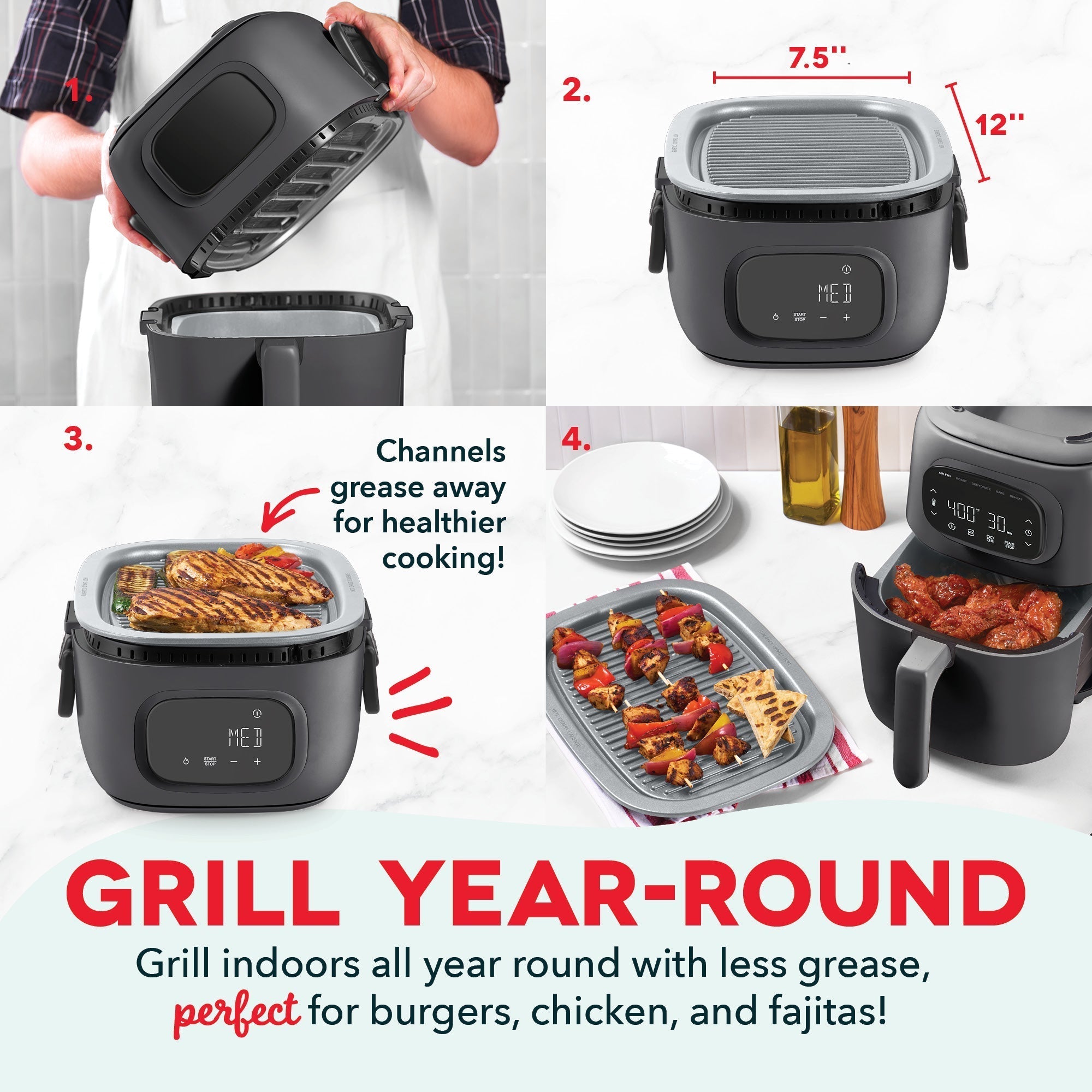 Flip & Fry Digital 2-in-1 Grill + Air Fryer