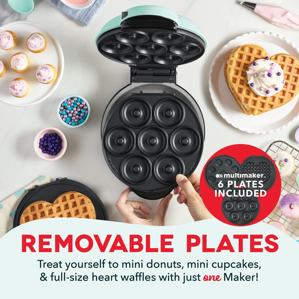 MultiMaker Treat Maker System: Mini Donut, Mini Cupcake, Heart Waffle